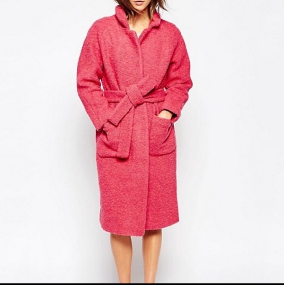 Ganni Fenn Teddy Boucle Wrap Coat Pink 